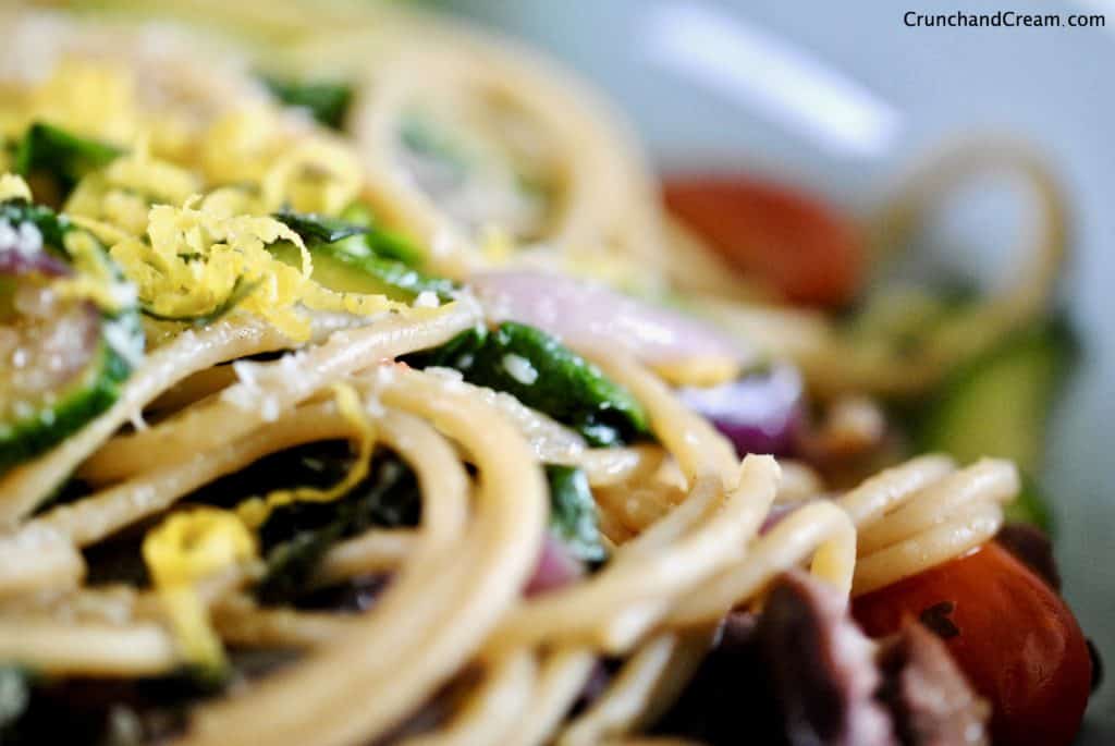 A delicious light Spring/Summer lunch with plenty of veggies, olive oil and parmesan. It's quick, easy and delicious.