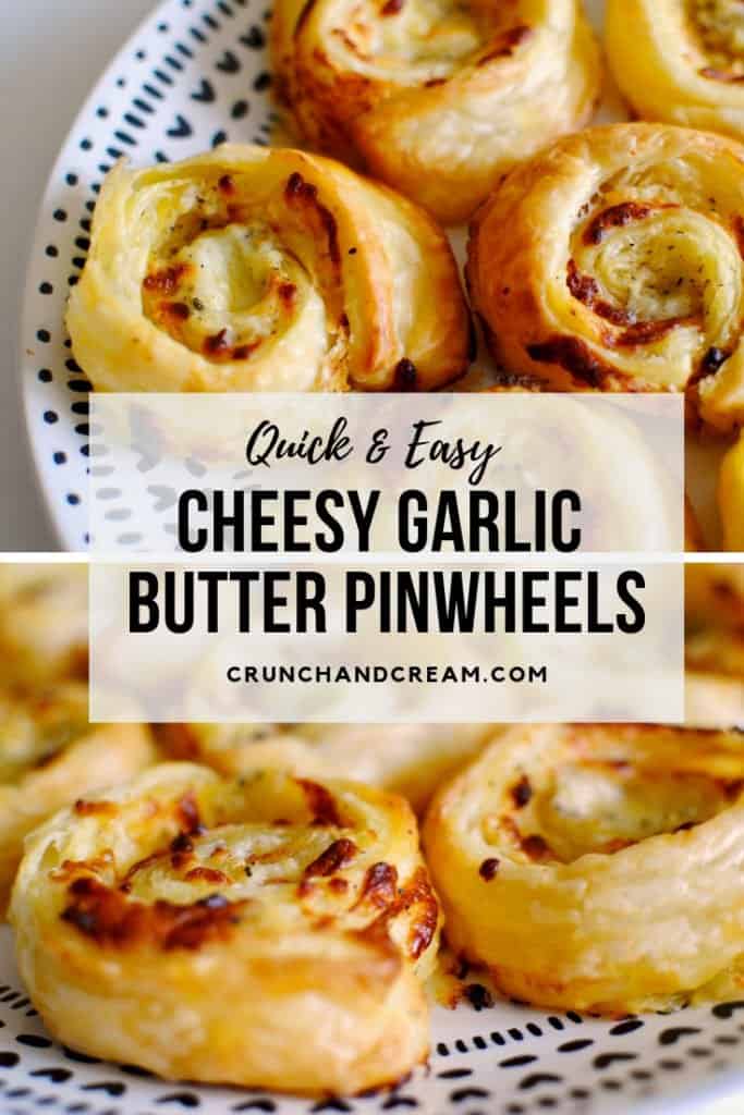These quick and easy cheesy garlic butter pinwheels are just like garlic bread, only more delicious! They're packed full of melty mozzarella cheese, garlic butter and herbs, and the puff pastry makes them super quick and easy to make!