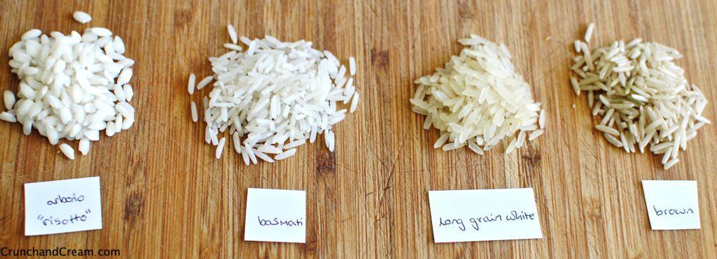 types of rice side-by-side to compare shapes of the grains