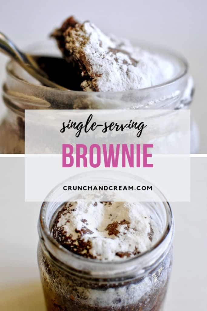 A gooey, chocolatey and fudgy brownie for one baked in a mason jar for the ultimate cute presentation. It's a perfectly sized portion to serve 1 as an indulgent snack or dessert.