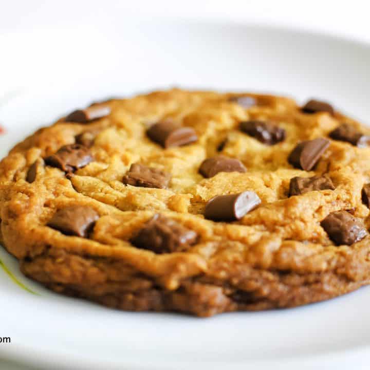 single-serving chocolate chip cookie on a plate