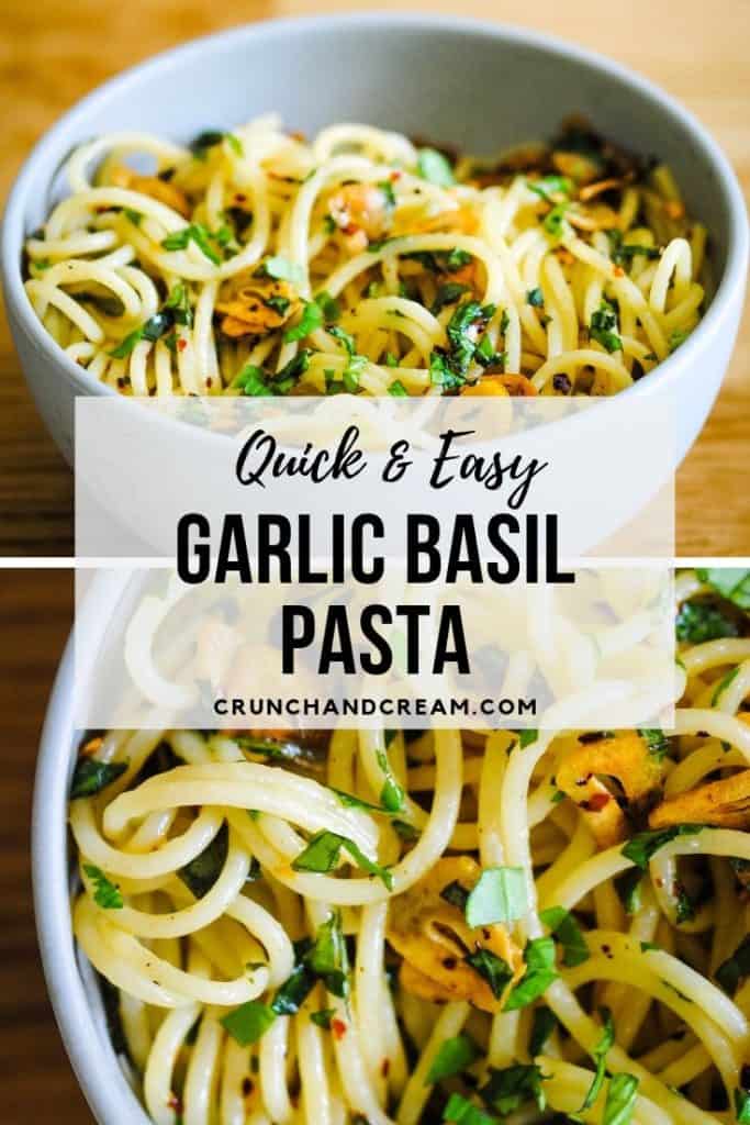 A simple and quick garlic and basil pasta recipe with plenty of flavour. It's cheap, easy, veggie-friendly and perfect for when you need an easy weeknight dinner and don't want to turn the oven on! Plus, it's single-serving so you don't have to worry about leftovers.