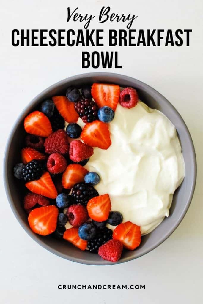 This berry cheesecake bowl is a delicious, filling and healthy breakfast that can satisfy any sweet cravings! You can make it in advance, too - and it's so easy!.Just add all the cheesecake ingredients to a bowl and mix them together! Serve it with plenty of fresh berries and lemon zest for a sweet yet healthy way to start your day! #berrybreakfastbowl #yogurtbreakfastbowl #cheesecakebowl #breakfastcheesecake #summerberrycheesecake