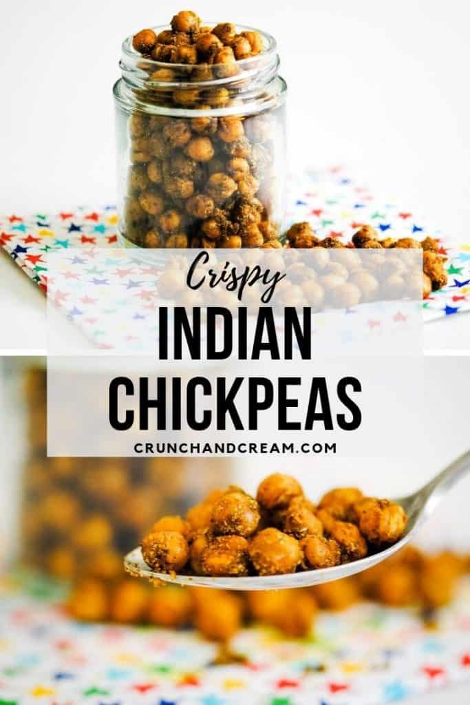 Crispy Indian chickpeas are a simple and healthy snack. #indianchickpeasrecipes #spicyroastedchickpeas #veganroastedchickpeas #ovenroastedchickpeas #crunchyroastedchickpeas