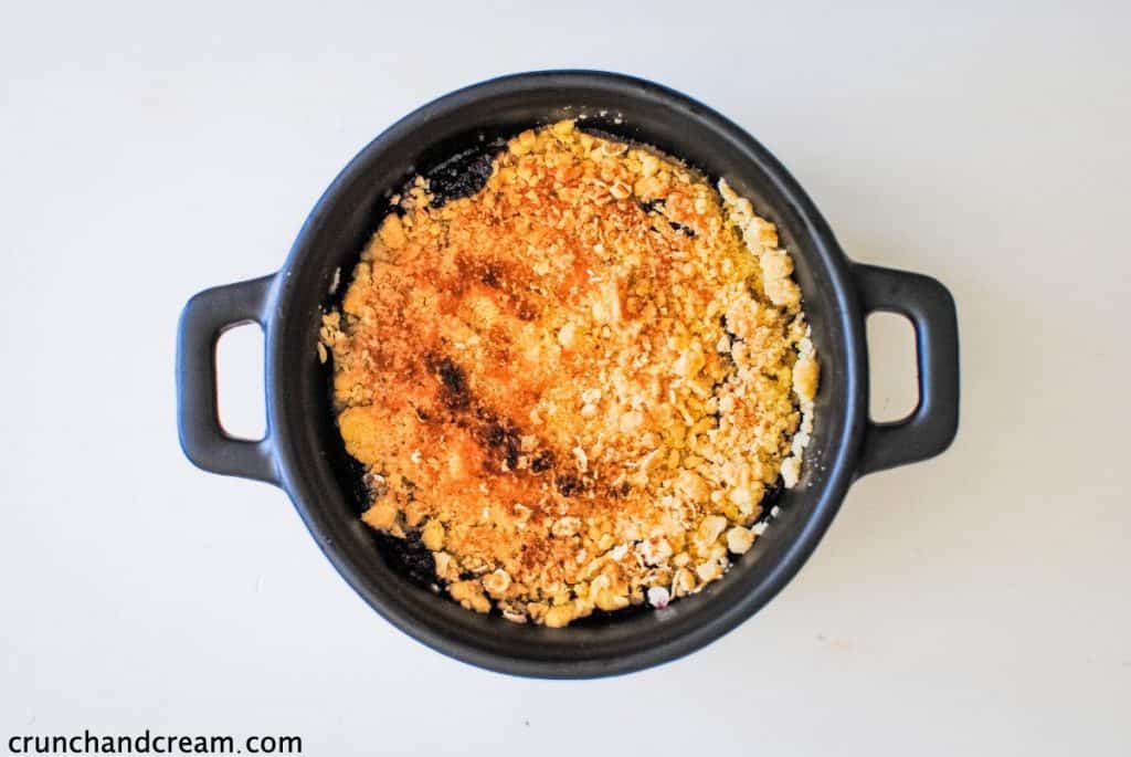 overhead of a dish of crumble