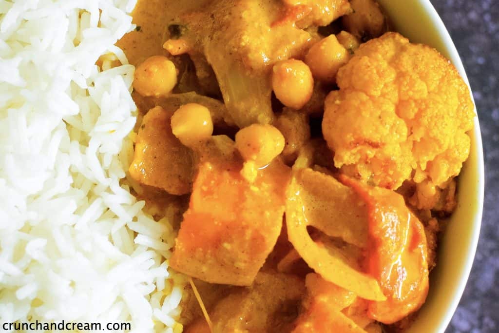 close-up of chickpea vegetable curry