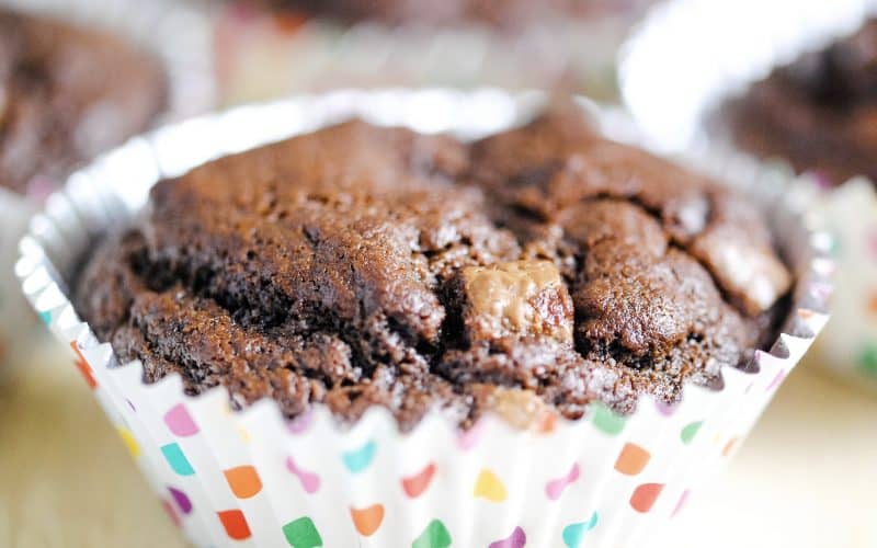 close-up of a chocolate brownie cupcake